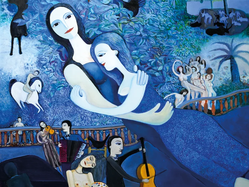 Œuvre d'Hugues Savalli, une femme volcan rayonnante d'émotion