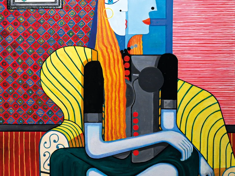 Hugues Savalli, l'artiste peintre, en pleine création dans son atelier