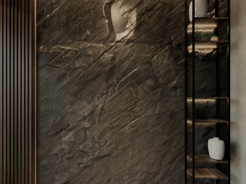 Plan de travail de cuisine en basalte déco intérieur, résistant et élégant.