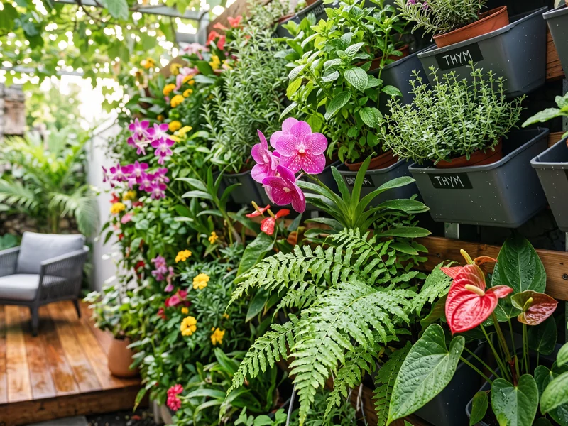 Mur végétal luxuriant dans un petit jardin Réunion, optimisant l'espace vertical.